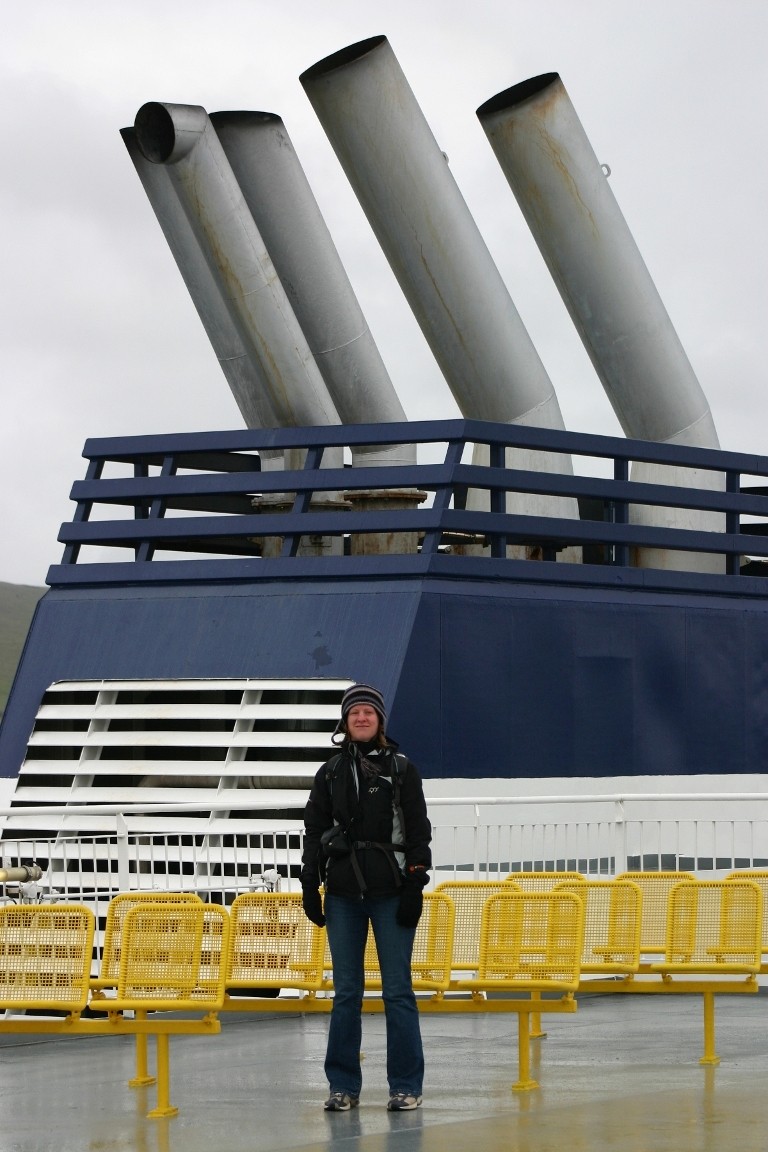 Debbie And Big Exhaust Pipes On Ferry Leaving Lerwick